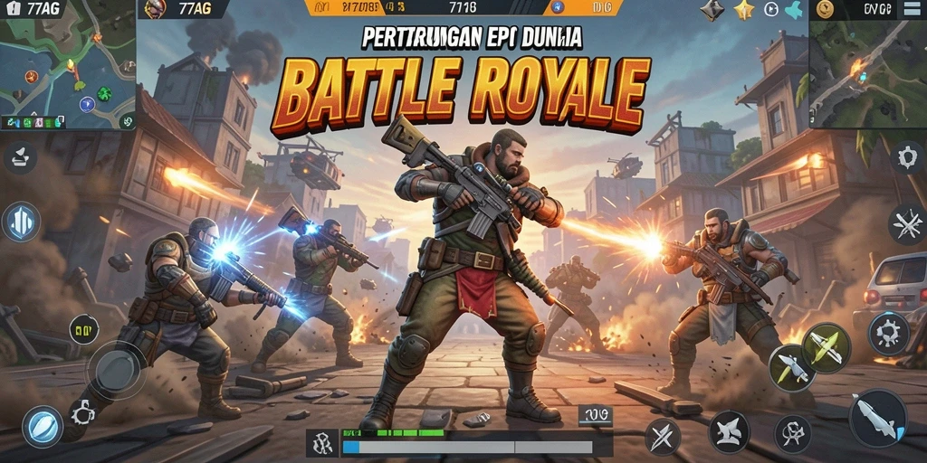 Screenshot menampilkan aksi intens dalam pertempuran Battle Royale.