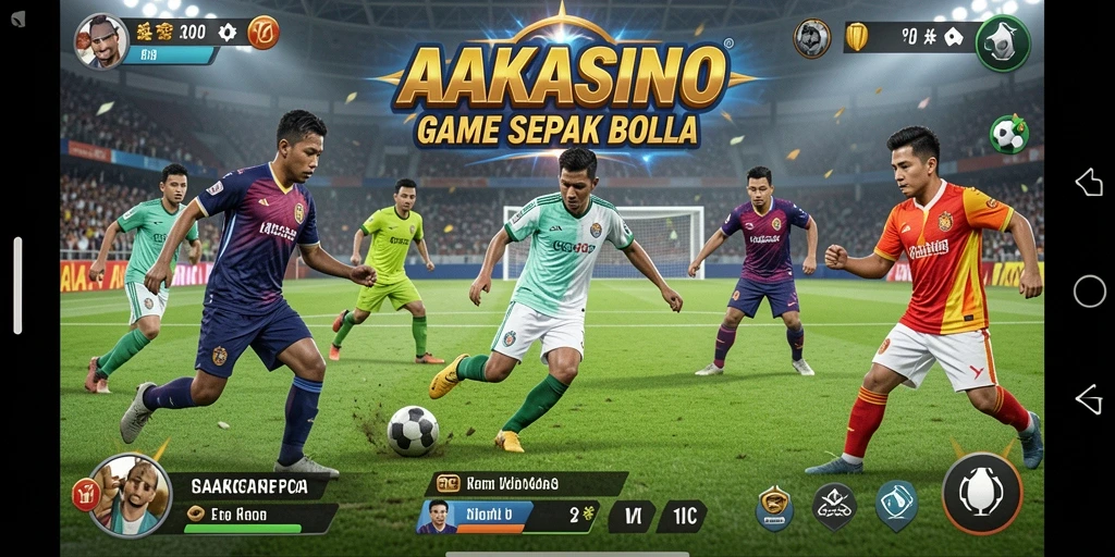 Screenshot AAKASINO menunjukkan aksi pertandingan sepak bola yang intens.