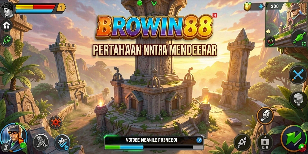 Screenshot utama BROWIN88 menampilkan aksi menara yang mendebarkan dalam pertahanan strategis.