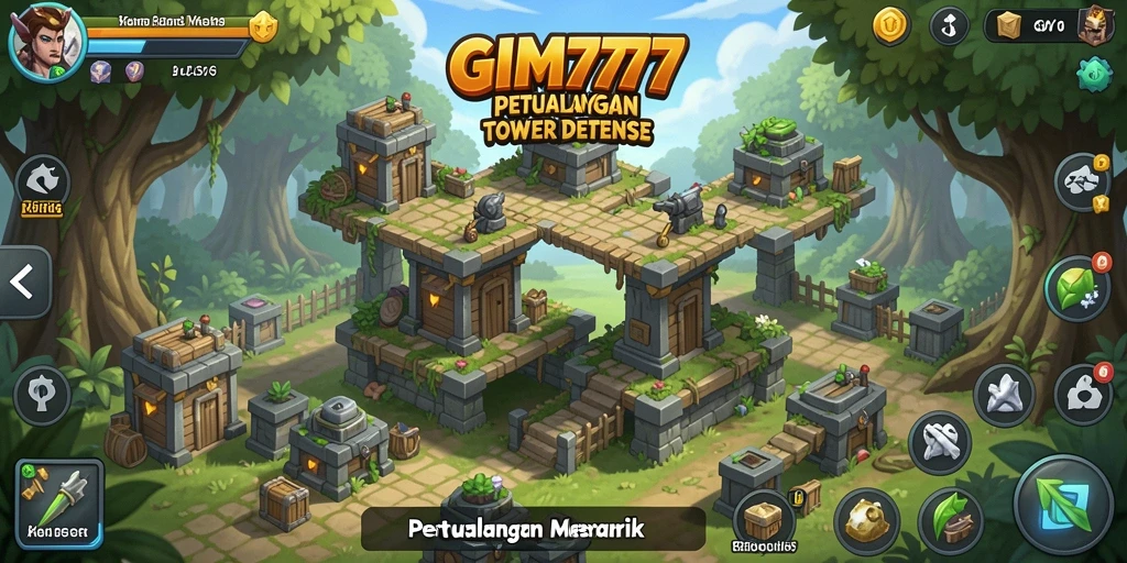 Tangkapan layar GIM777 menampilkan serangan menara dalam pertempuran Tower Defense.