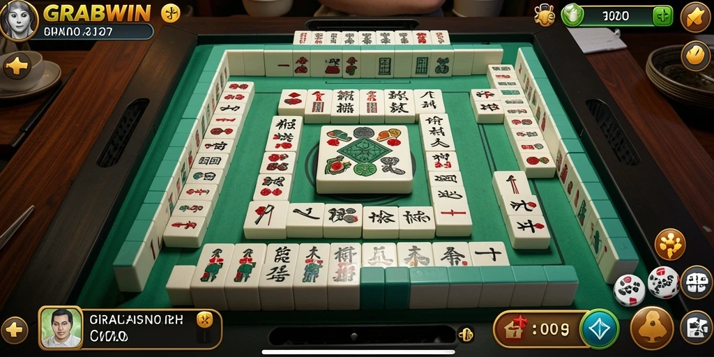 Screenshot utama GRABWIN yang menampilkan gameplay Mahjong yang seru.