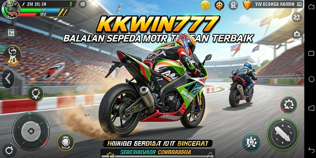 Gameplay KKWIN777 menampilkan aksi balapan motor yang mendebarkan.