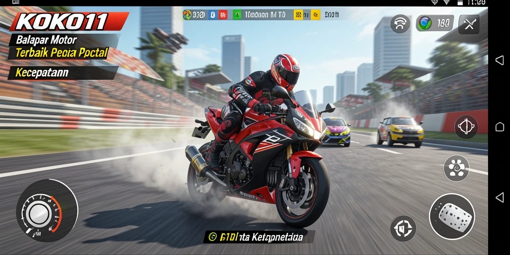 Screenshot gameplay KOKO11 yang menarik dengan balapan motor yang intens.
