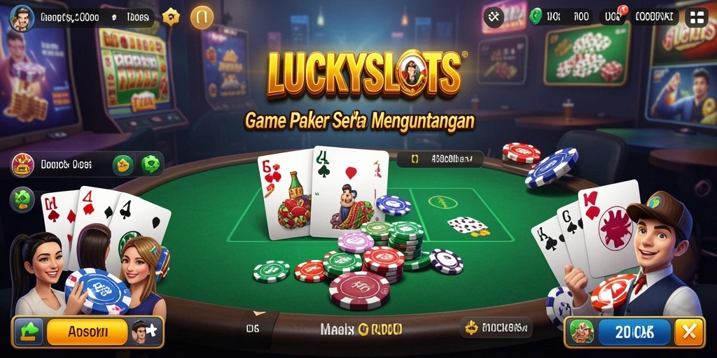 Tampilan gameplay seru dari LUCKYSLOTS dengan aksi poker yang mendebarkan.