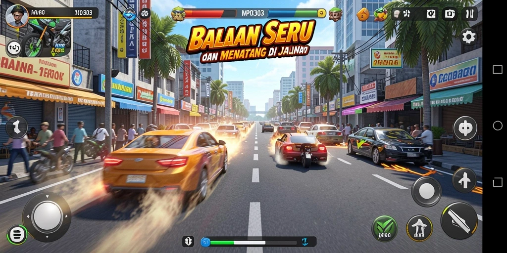 Tampilan gameplay MPO303 yang seru di lintasan balapan.