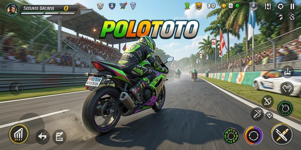 Gameplay POLOTOTO yang mendebarkan dan penuh aksi saat balapan motor.