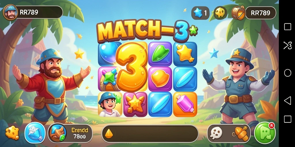 Tampilan gameplay Match-3 yang penuh warna dan menantang.
