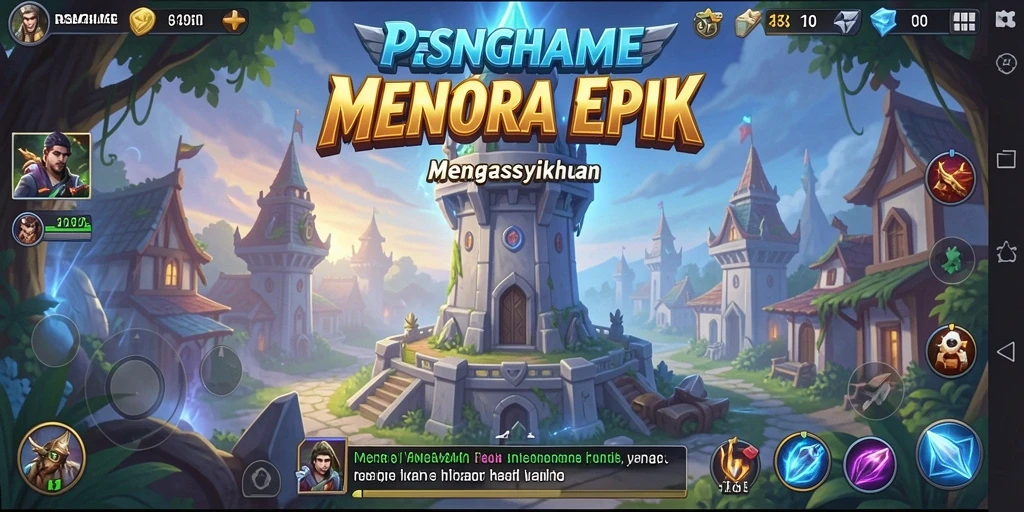Tampilan gameplay RSNGAME dengan menara yang strategis dan serangan musuh.