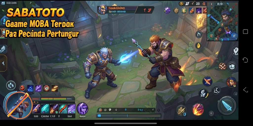 Screenshot menunjukkan aksi seru dari gameplay MOBA SABATOTO.