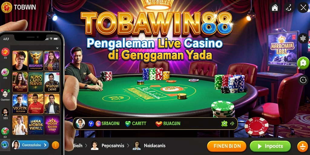 Tangkapan layar TOBAWIN88 menampilkan dealer langsung di permainan kasino.