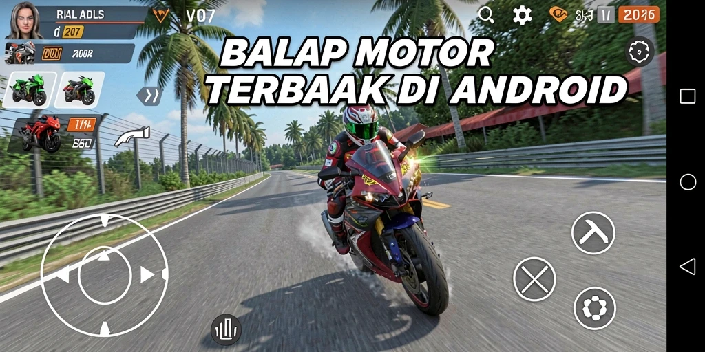 Screenshot gameplay V07 menunjukkan balapan motor yang seru dan mendebarkan.
