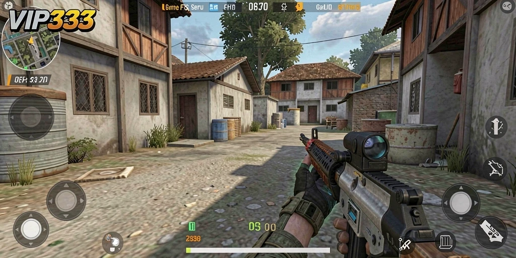 Screenshot menunjukkan aksi mendebarkan dalam pertandingan FPS VIP333.
